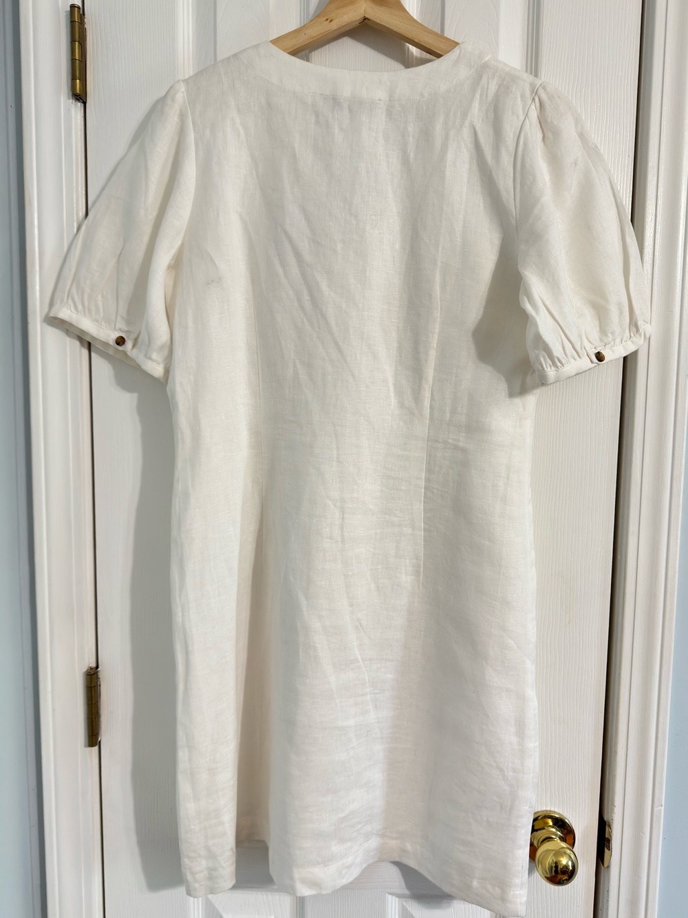 LOFT 100% Linen White Puff Sleeve Button Front Mini Dress Size 6 NWT - Picture 3 of 12